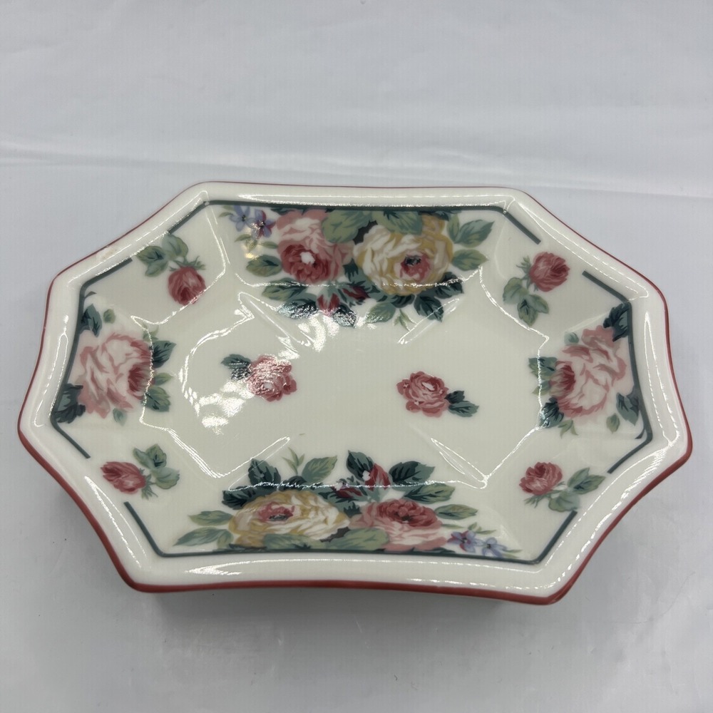 Vintage Croscill Dathelle Fashions Ceramic Soap Dish Pink Rose Japan